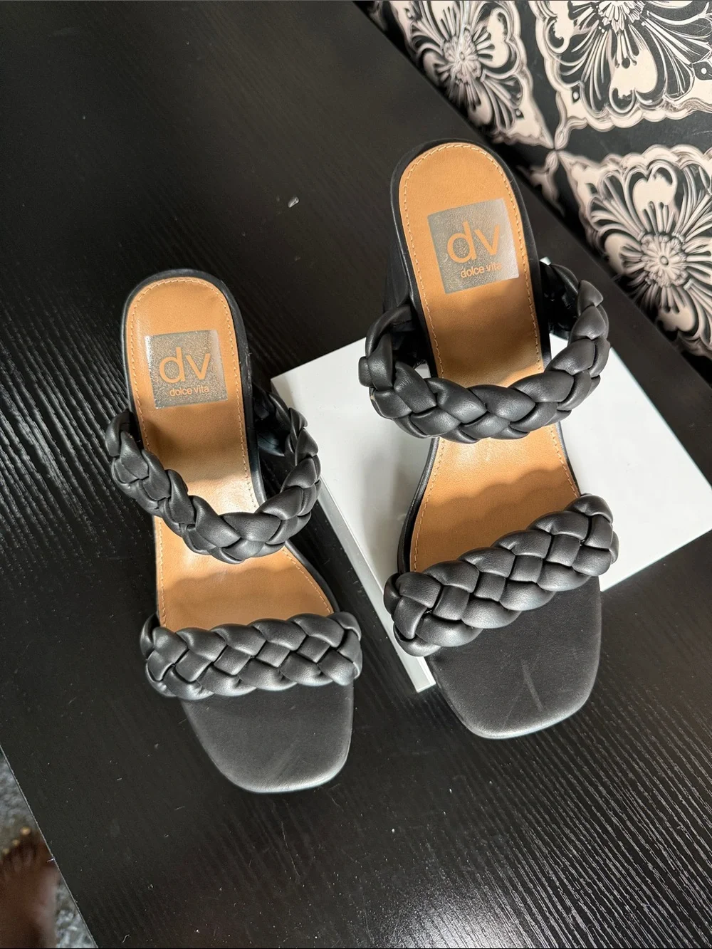 DV by Dolce Vita Black Braided Wedge Slide Heels